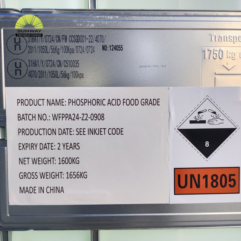 SUNWAY Suministro de fábrica de alta calidad Ácido fosfórico líquido de calidad alimentaria 85%