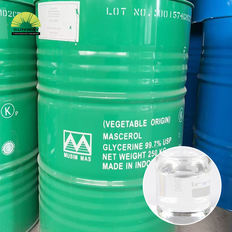 Humectante de poliol de alta calidad industrial con 99,7 % de glicerina para productos de cuidado personal.