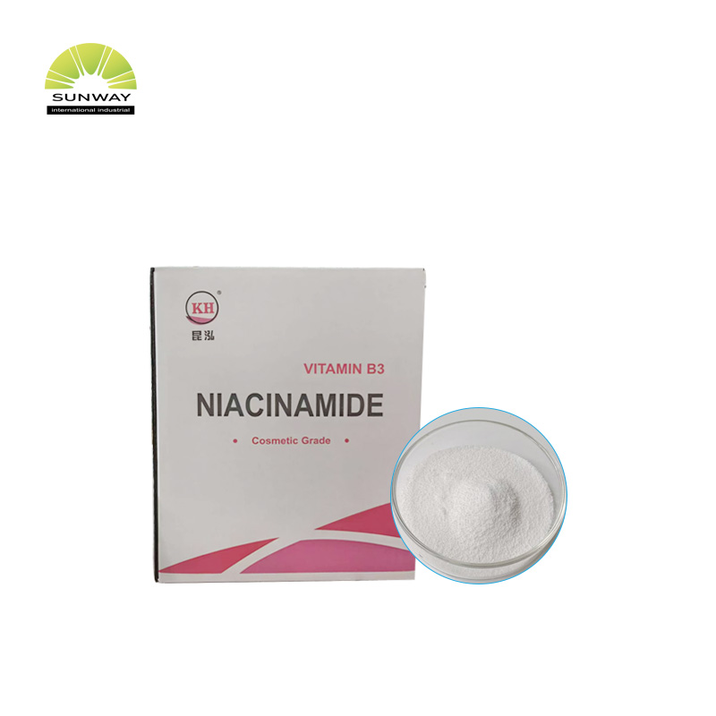 Suministro de fábrica de materia prima cosmética: niacinamida, vitamina B3 en polvo para suero iluminador.