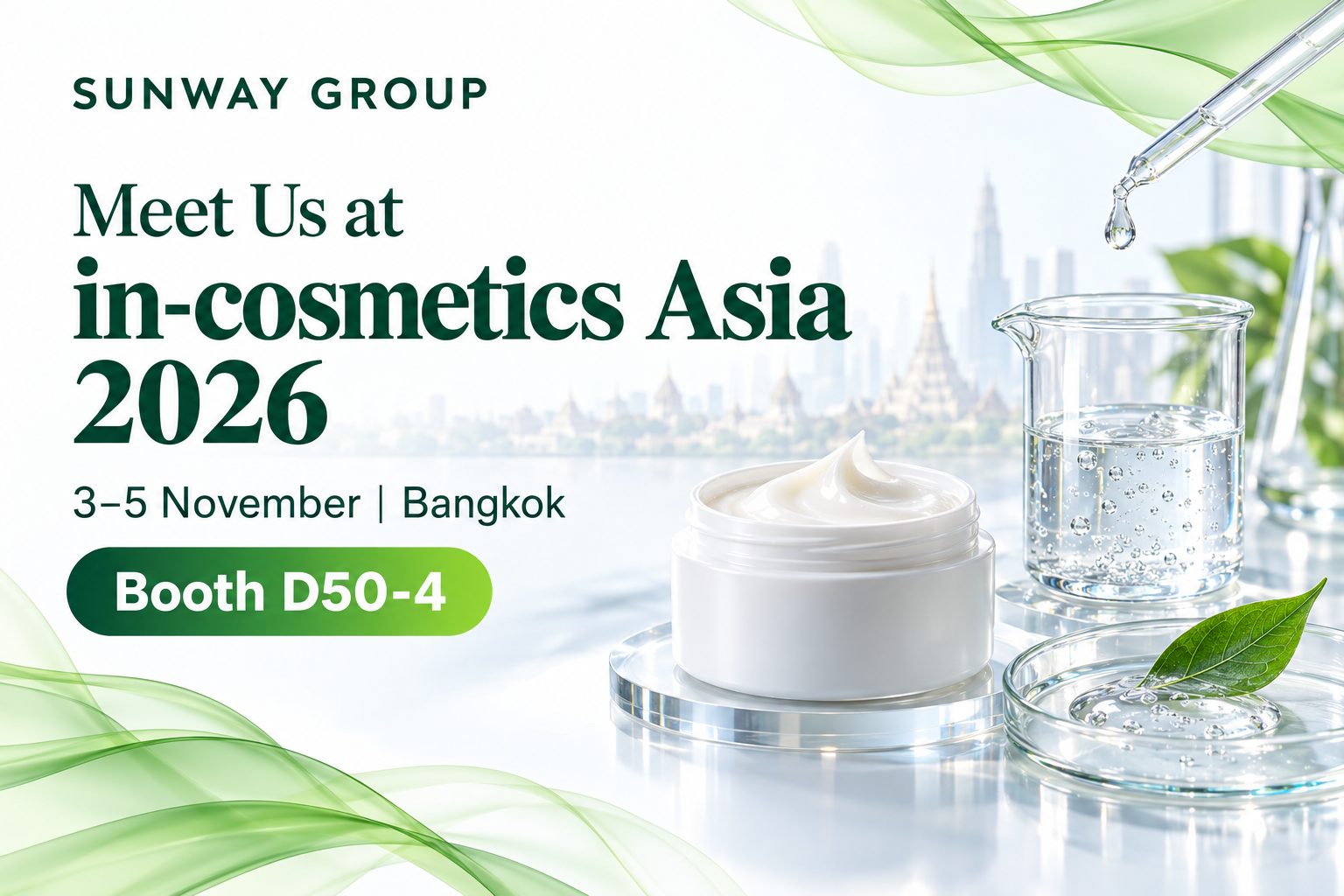 Conozca a SUNWAY en in-cosmetics Asia 2026 — Stand D50-4